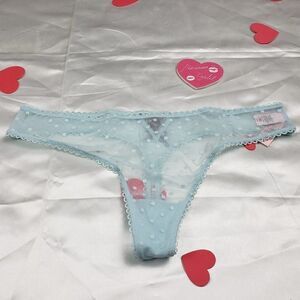 Victoria's Secret Aqua Blue Mesh Dots Thong Size L